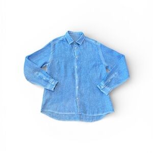 ALTEA Men’s Long Sleeve 100% Linen Button Down Shirt Blue Size 42 Large